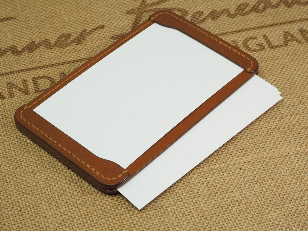 DISCOUNTED ('almost perfect'): Handmade 3-by-5 (3x5" / 77x127mm) Index Card Holder Memo Notepad Jotter Pad / Pocket Briefcase - Veg-Tan Leather - Cognac Tan I