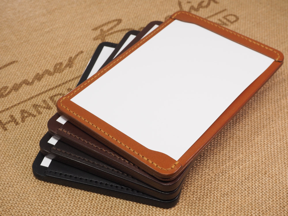 Handmade 4-by-6 (4x6" / 102x152mm) Index Card Holder Memo Notepad Jotter Pad / Pocket Briefcase - Veg-Tan Leather - Cognac / Chestnut / Dark Brown / Black