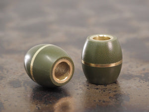 Handmade Barrel Bead for Paracord or Leather Lanyards - 14mm dia. x 15mm - Olive Drab Green G10 & Brass