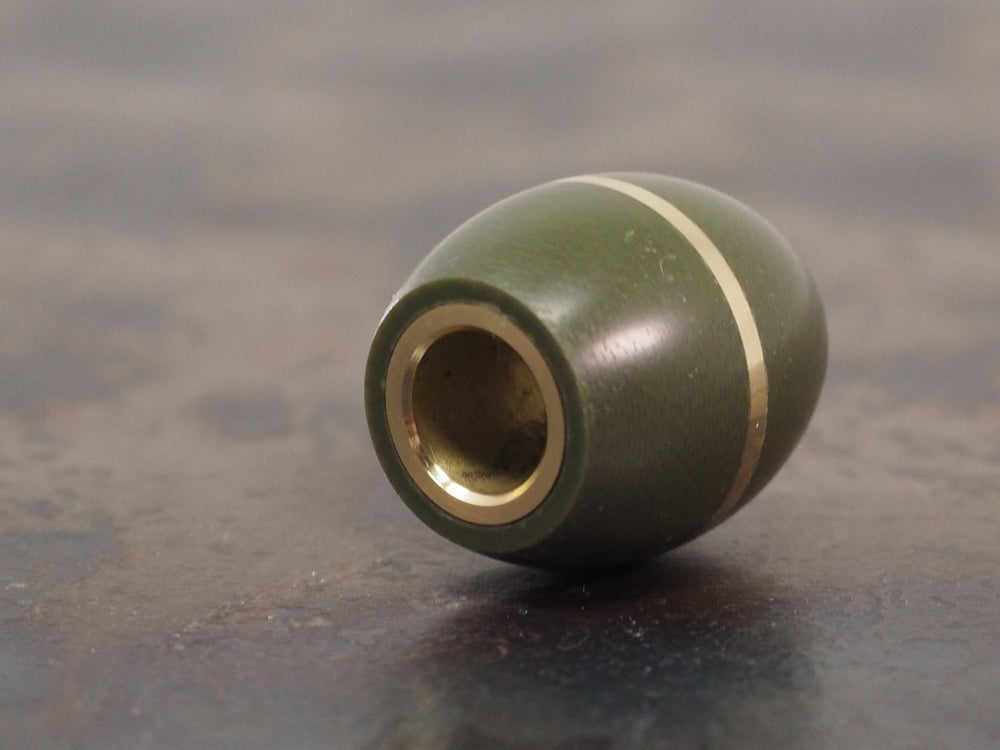 Handmade Barrel Bead for Paracord or Leather Lanyards - 14mm dia. x 15mm - Olive Drab Green G10 & Brass