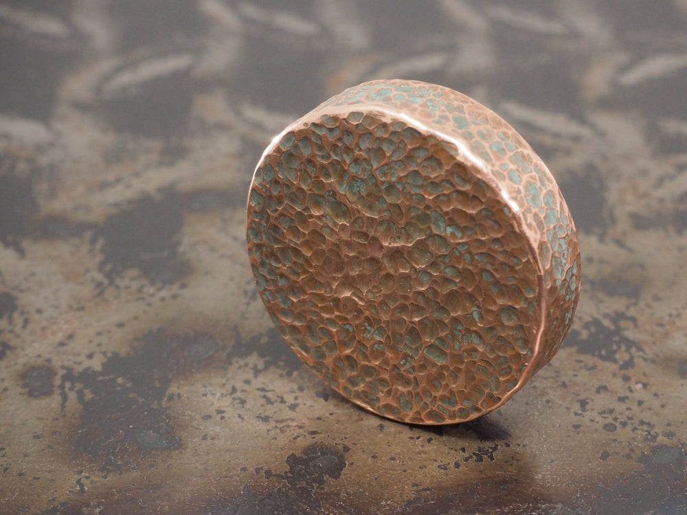 Handmade Hammered Decorative Paperweight - 40mm dia. x 10mm - 110g - Verdigris Patinated COPPER