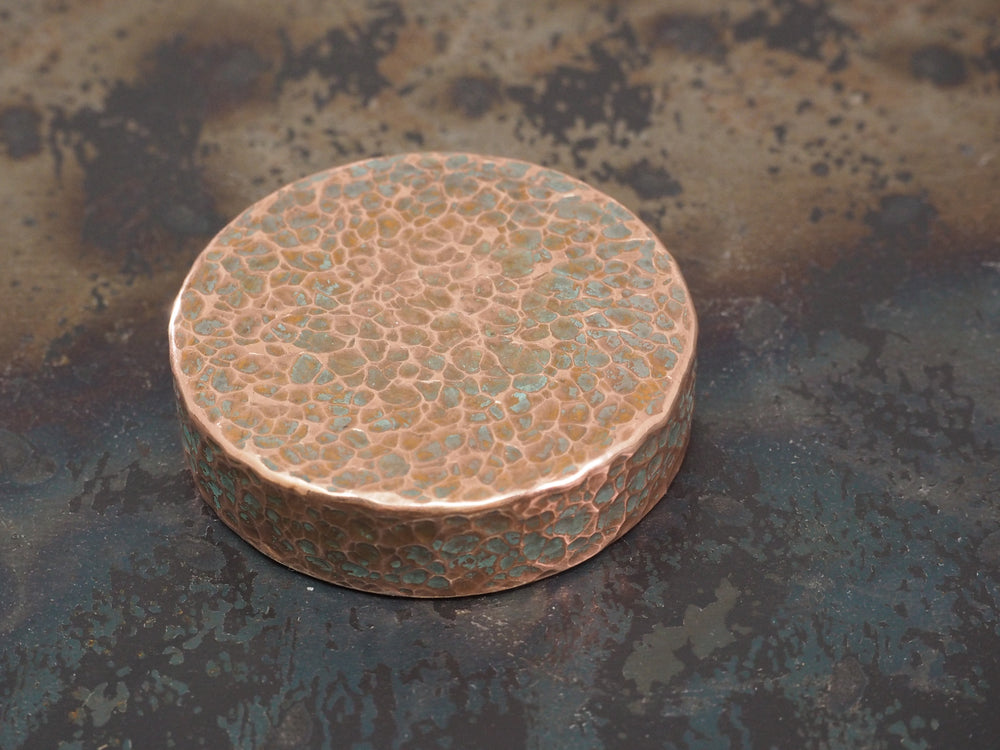 Handmade Hammered Decorative Paperweight - 40mm dia. x 10mm - 110g - Verdigris Patinated COPPER