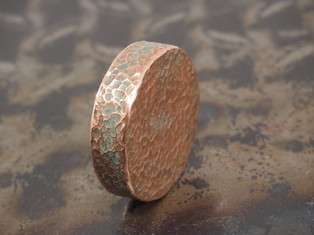 Handmade Hammered Decorative Paperweight - 40mm dia. x 10mm - 110g - Verdigris Patinated COPPER