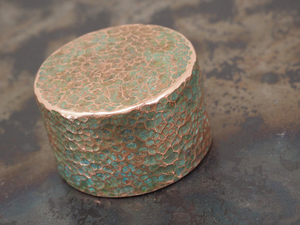 Handmade Hammered Decorative Paperweight - 40mm dia. x 25mm (1 inch) - 280g - Verdigris Patinated COPPER