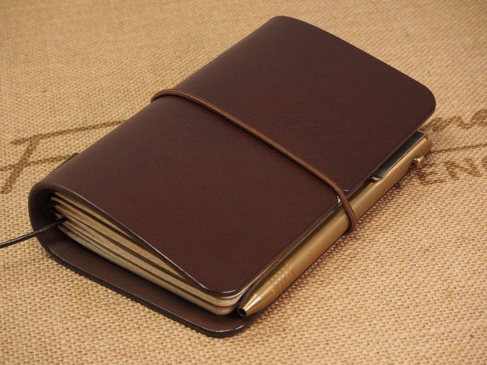 Handmade 'Explorer 4' Leather Traveler's / Travellers Notebook Cover - Moleskine Pocket / Field Notes 9x14cm- Chestnut Brown