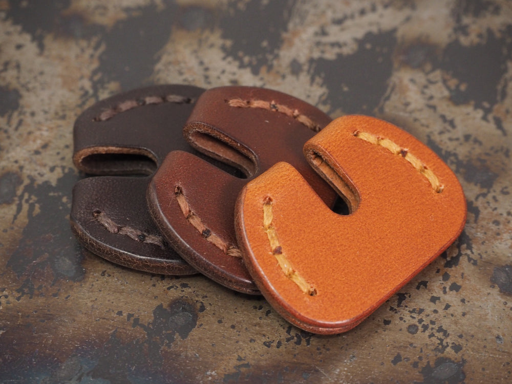 Handcrafted Leather Traditional Style Yale Door Key Covers  - SET OF 3 - Cognac Tan / Chestnut Brown / Dark Brown