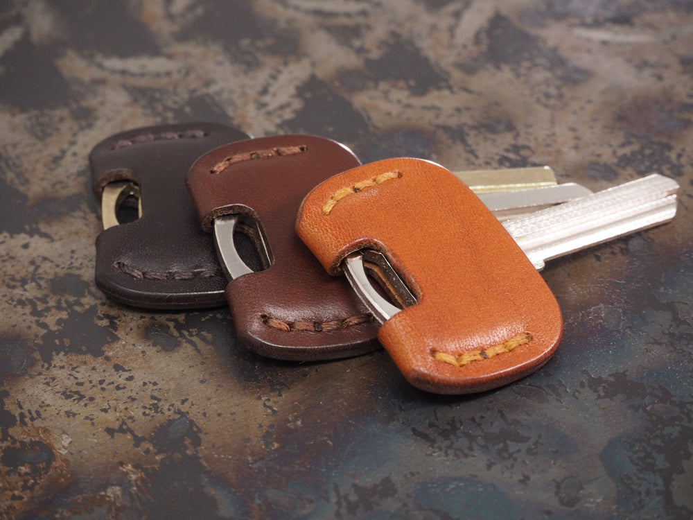 Handcrafted Leather New Style Yale Superior/High Security Door Key Covers  - SET OF 3 - Cognac Tan / Chestnut Brown / Dark Brown