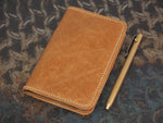 Handmade 'VIP' Leather Notebook Cover - for: Moleskine Classic Softcover Pocket 9x14cm - Old English Tan w/ Natural Stitching