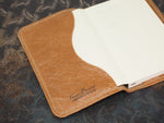 Handmade 'VIP' Leather Notebook Cover - for: Moleskine Classic Softcover Pocket 9x14cm - Old English Tan w/ Natural Stitching